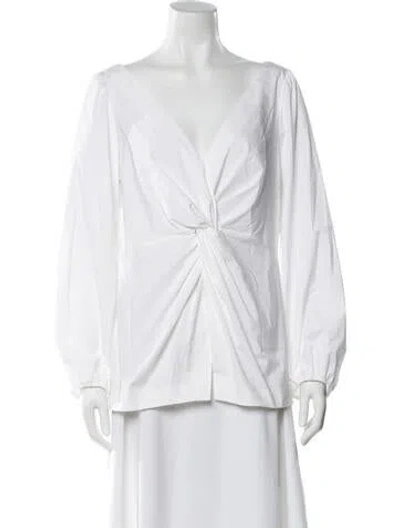 Pre-owned Lela Rose V-neck Long Sleeve Blouse In White