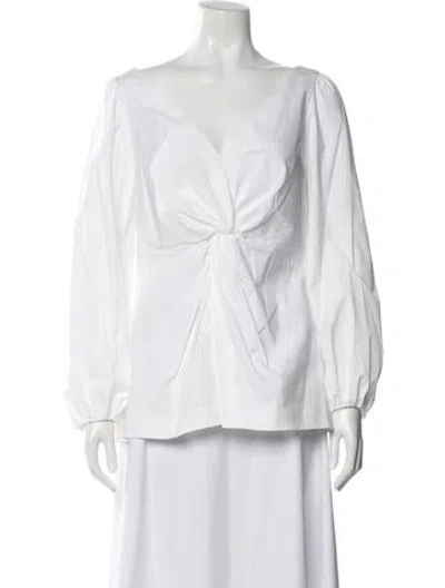 Pre-owned Lela Rose V-neck Long Sleeve Blouse In White