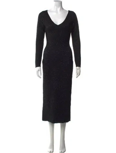 Pre-owned Lela Rose V-neck Midi Length Dress In Black