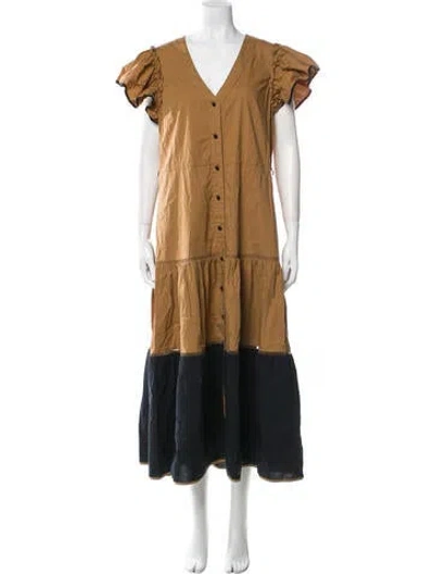 Pre-owned Lela Rose V-neck Midi Length Dress In Multi