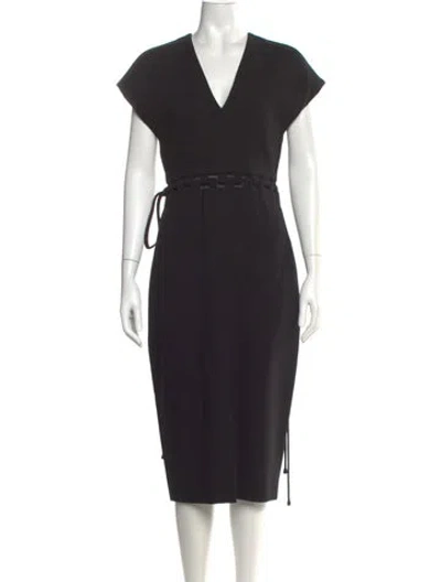 Pre-owned Lela Rose V-neck Midi Length Dress W/ Tags In Black