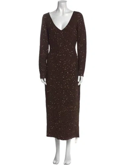 Pre-owned Lela Rose V-neck Midi Length Dress W/ Tags In Brown