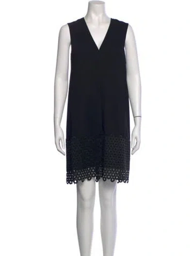 Pre-owned Lela Rose V-neck Mini Dress In Black