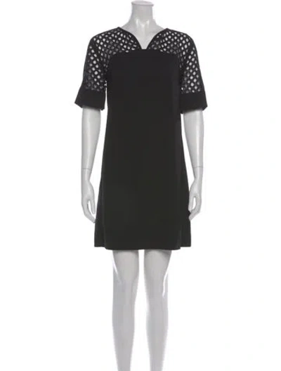 Pre-owned Lela Rose V-neck Mini Dress In Black