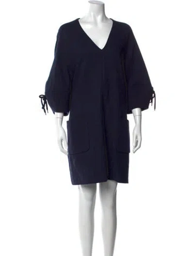 Pre-owned Lela Rose V-neck Mini Dress In Blue