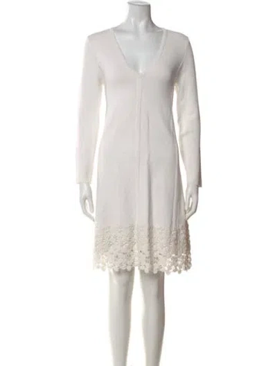 Pre-owned Lela Rose V-neck Mini Dress In Neutral