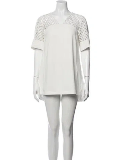 Pre-owned Lela Rose V-neck Mini Dress In White