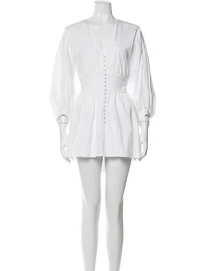 Pre-owned Lela Rose V-neck Mini Dress In White
