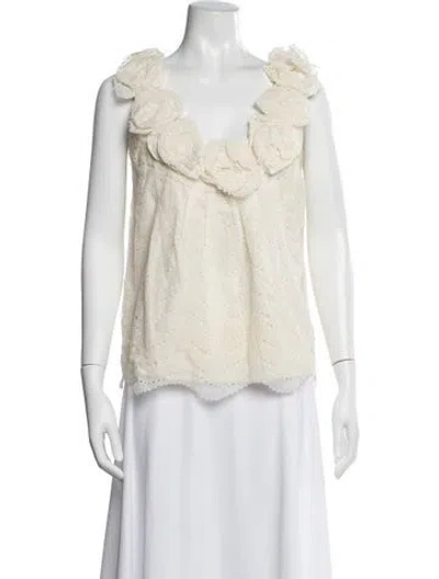 Pre-owned Lela Rose V-neck Sleeveless Blouse In Neutral