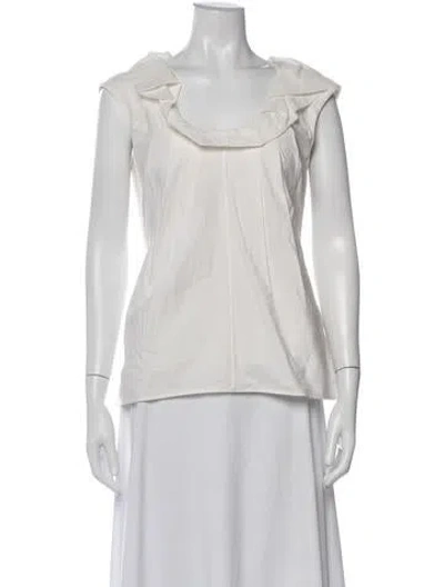 Pre-owned Lela Rose V-neck Sleeveless Blouse In White