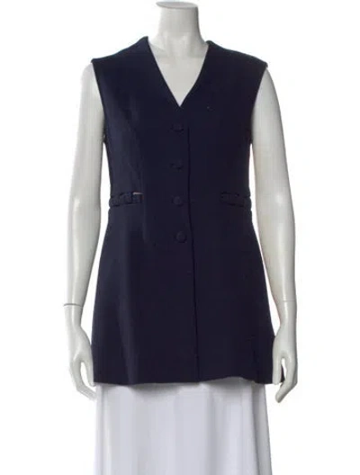 Pre-owned Lela Rose V-neck Sleeveless Top In Blue