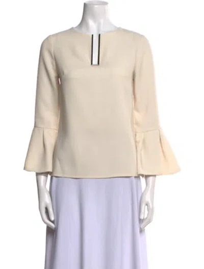 Pre-owned Lela Rose V-neck Three-quarter Sleeve Blouse In Neutral