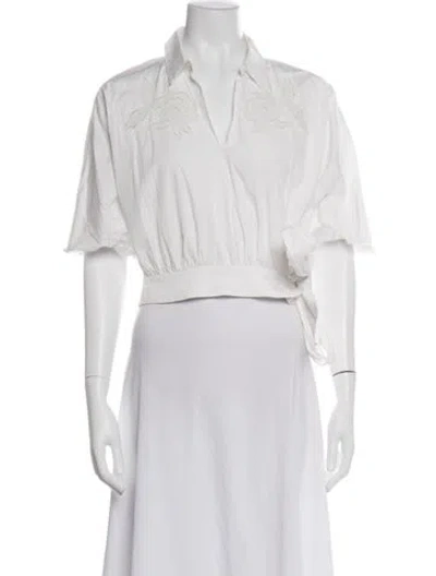 Pre-owned Lela Rose V-neck Three-quarter Sleeve Crop Top In White