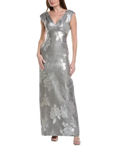 Lela Rose V-neck Wool-blend Gown In Silver