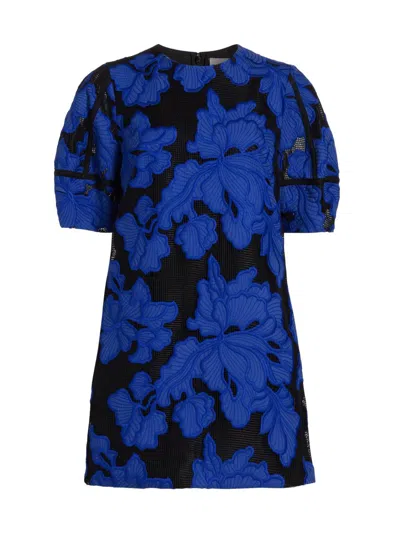 Lela Rose Women's Applied Floral Lace Minidress In Blue