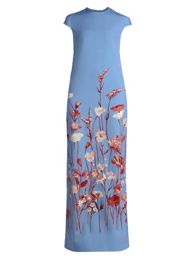 Lela Rose Women's Augusta Floral Crepe A-line Gown In Blue