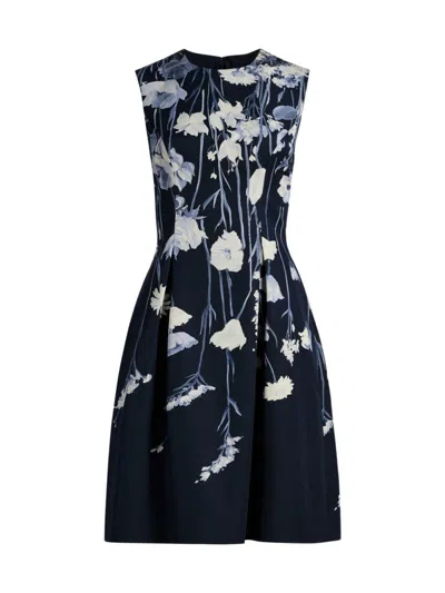 Lela Rose Women's Betsy Floral Faille Fit-&-flare Minidress In Blue