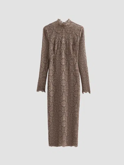 Lela Rose Women's Chenille Lace Long-sleeve Midi-dress In Brown