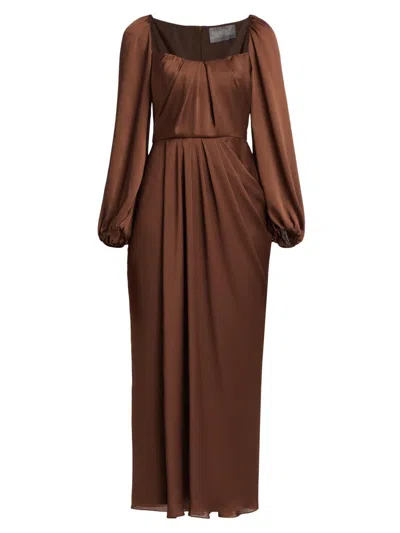 Lela Rose Women's Chiffon Squareneck Midi-dress In Brown