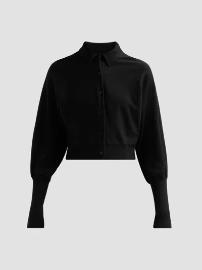 Lela Rose Women's Core Wool Crop Cardigan In Black