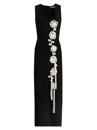 Lela Rose Women's Crochet Appliqué Midi-dress In Black