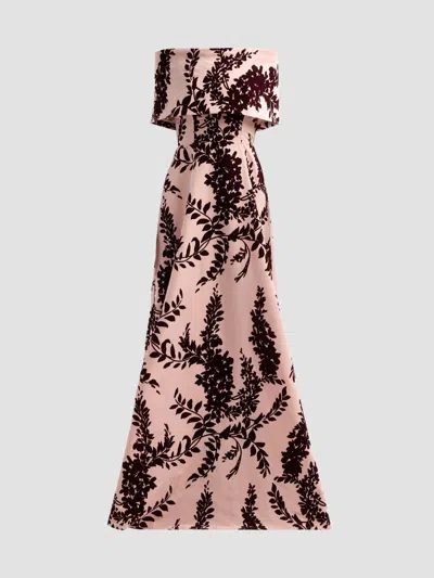 Lela Rose Women's Deedie Flocked Tafetta Gown In Dusty Rose Oxblood