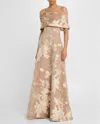 Lela Rose Deedie Floral Tapestry Off The Shoulder Jacquard Gown In Brown