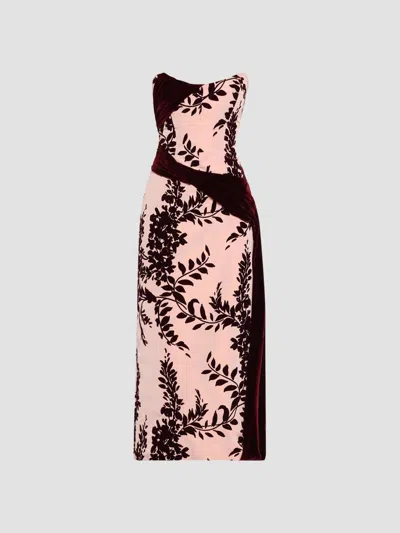 Lela Rose Women's Flocked Taffeta Velvet-draped Midi Dress In Dusty Rose Oxblood