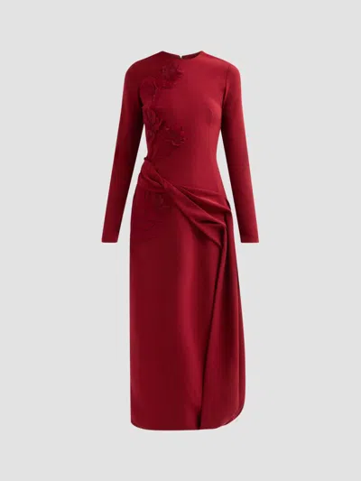 Lela Rose Women's Floral Organza Embroidered Crepe Dress In Wine