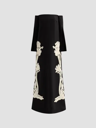 Lela Rose Women's Floral Organza Embroidered Crepe Gown In Black Cream