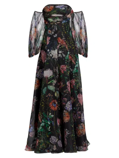 Lela Rose Women's Floral Silk Organza Gown In Black Multi