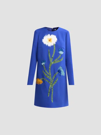 Lela Rose Women's Floral-embroidered Crepe Tunic Mini Dress In Blue