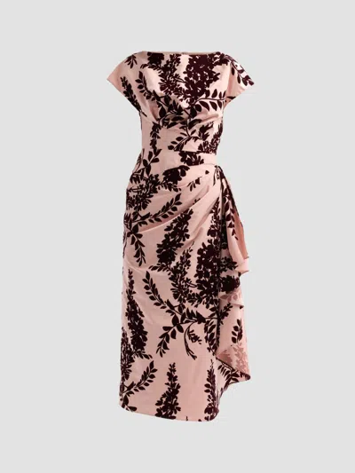 Lela Rose Women's Florence Flocked Taffeta Cocktail Dress In Dusty Rose Oxblood