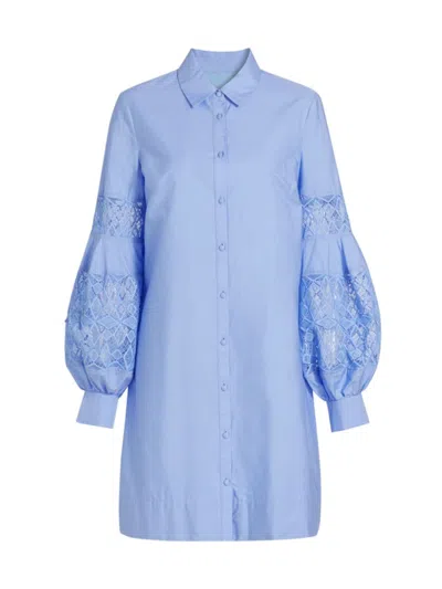 Lela Rose Women's Lace-trim Poplin Mini Shirtdress In Oxford