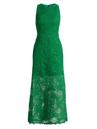 Lela Rose Women's Lattice Guipure Lace Midi-dress In Green