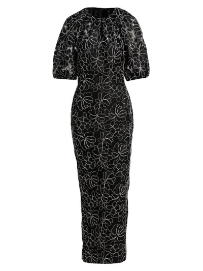 Lela Rose Women's Naomi Floral Lace Maxi Balloon-sleeve Maxi Dress In Black