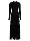 Lela Rose Women's Piper Fringe Knit Maxi Dress In Black