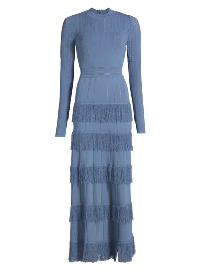 Lela Rose Women's Piper Fringe Knit Maxi Dress In Blue