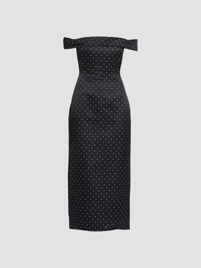 Lela Rose Women's Polka Dot Jacquard Off-the-shoulder Column Cocktail Dress In Black