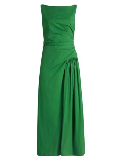 Lela Rose Women's Poplin Cotton-blend Flounce Midi-dress In Green