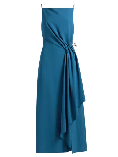 Lela Rose Women's Rose Pin-detailed Draped Crepe Cocktail Dress In Blue