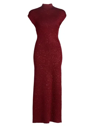 Lela Rose Women's Sequined Knit Mock Turtleneck Body-con Dress In Burgundy