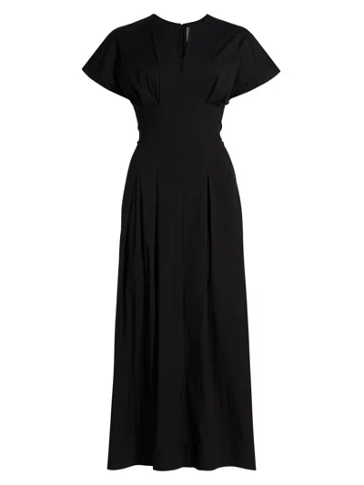 Lela Rose Women's Smocked Back Cotton Poplin Midi-dress In Black