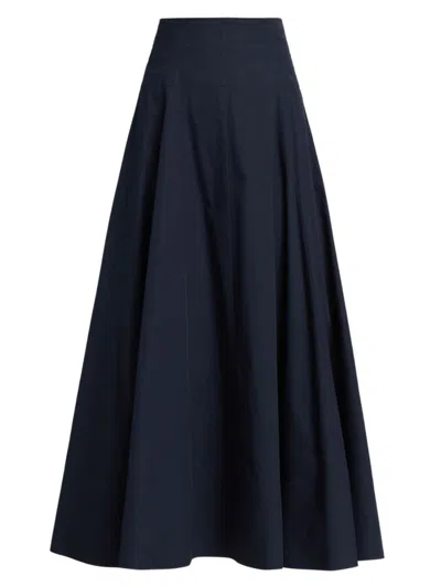 Lela Rose Women's Stretch Poplin A-line Midi-skirt In Navy