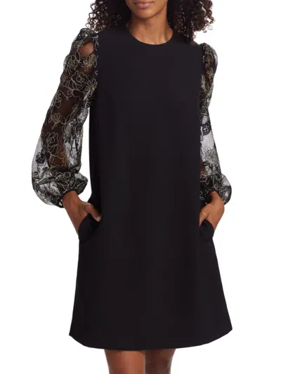 Lela Rose Women's Tulle Sleeve Tunic Minidress In Black