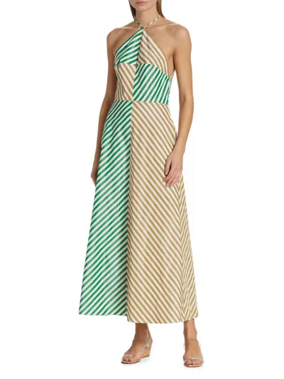 Lela Rose Women's Two-tone Taffeta Halter Midi-dress In Forest Sandalwood