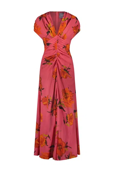 Lela Rose Women's V Neck Shirred Dress In Berry Multi In Pink