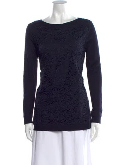 Pre-owned Lela Rose Wool Bateau Neckline Sweater In Blue