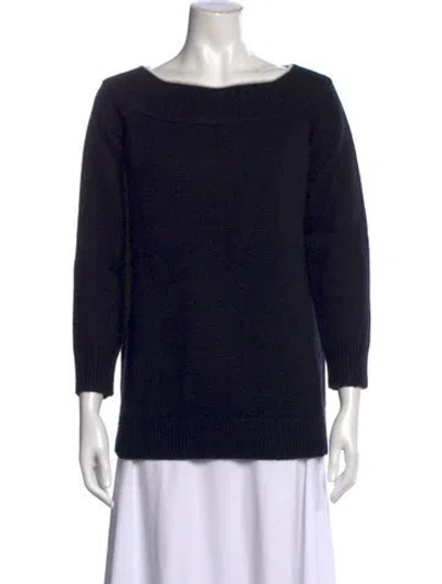 Pre-owned Lela Rose Wool Bateau Neckline Sweater In Blue