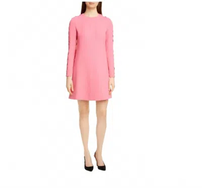 Lela Rose Wool Blend Wave Inset Long Sleeve Short Dress In Pink